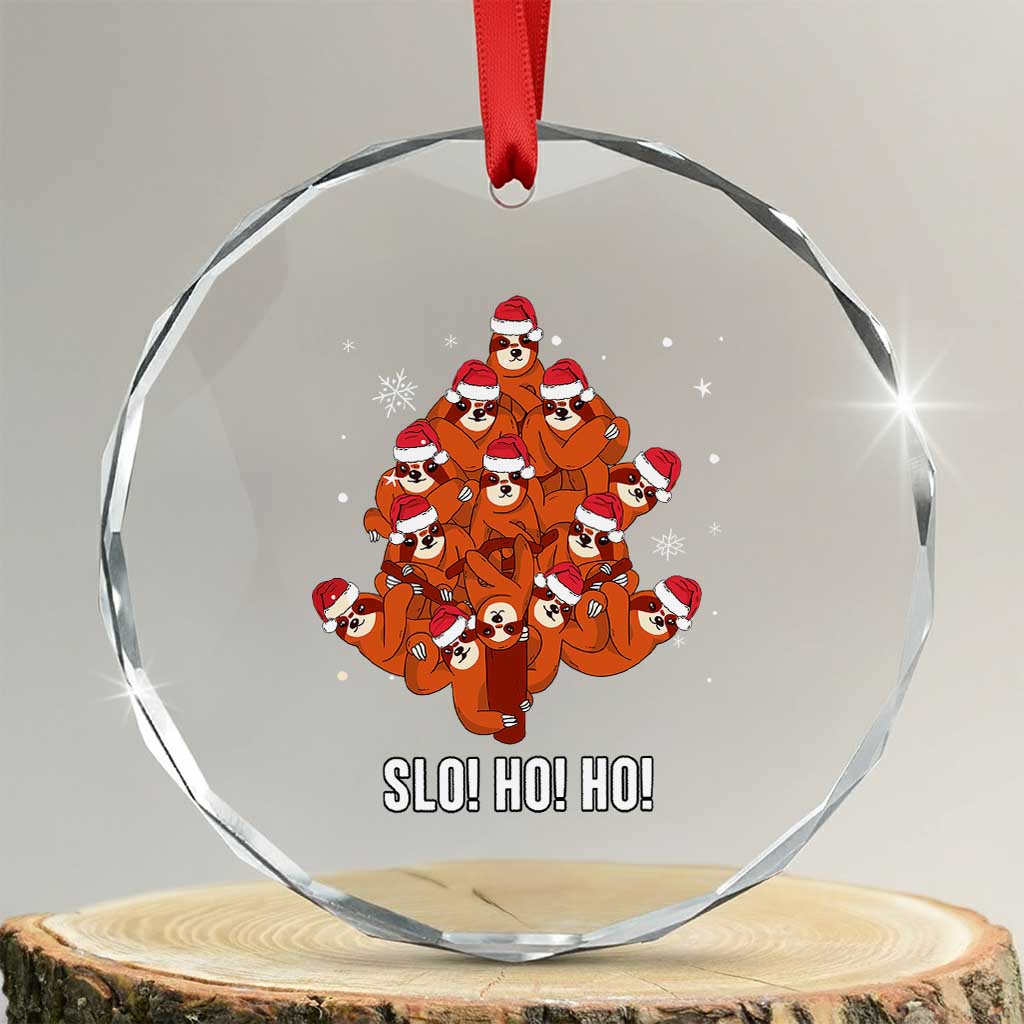 Funny Sloth Xmas Tree Crystal Glass Ornament Slo Ho Ho Ho Santa Hat TS02 Transparent Glass 3'' Circle Print Your Wear