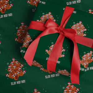 Funny Sloth Xmas Tree Wrapping Paper Roll Slo Ho Ho Ho Santa Hat TS02 Green Print Your Wear