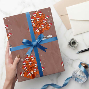 Funny Sloth Xmas Tree Wrapping Paper Roll Slo Ho Ho Ho Santa Hat TS02 Mocha Print Your Wear
