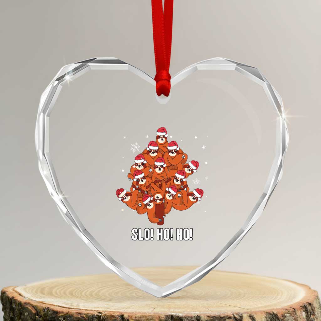 Funny Sloth Xmas Tree Heart Crystal Glass Ornament Slo Ho Ho Ho Santa Hat TS02 Transparent Glass 3'' Heart Print Your Wear