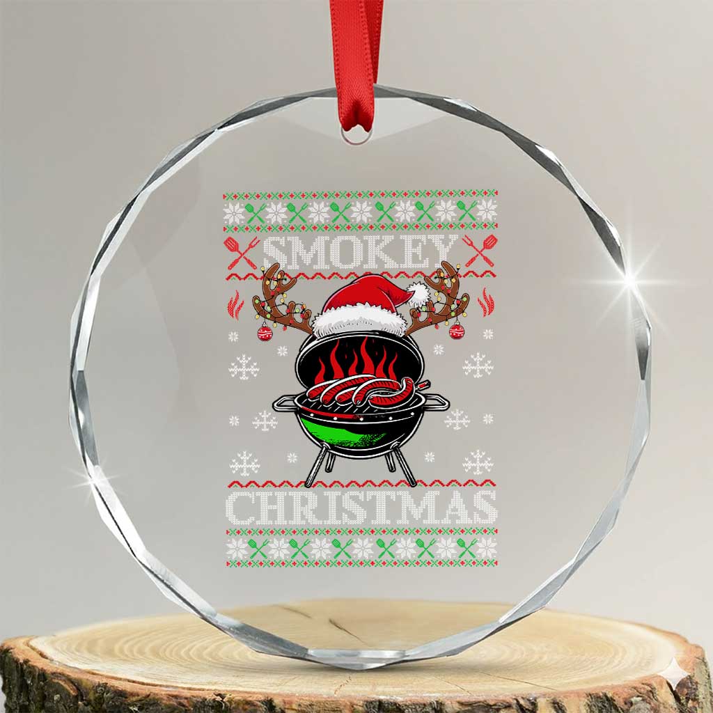 Funny Smokey Christmas Grilling Crystal Glass Ornament BBQ Meat Father's Day TS11 Transparent Glass 3'' Circle Print Your Wear