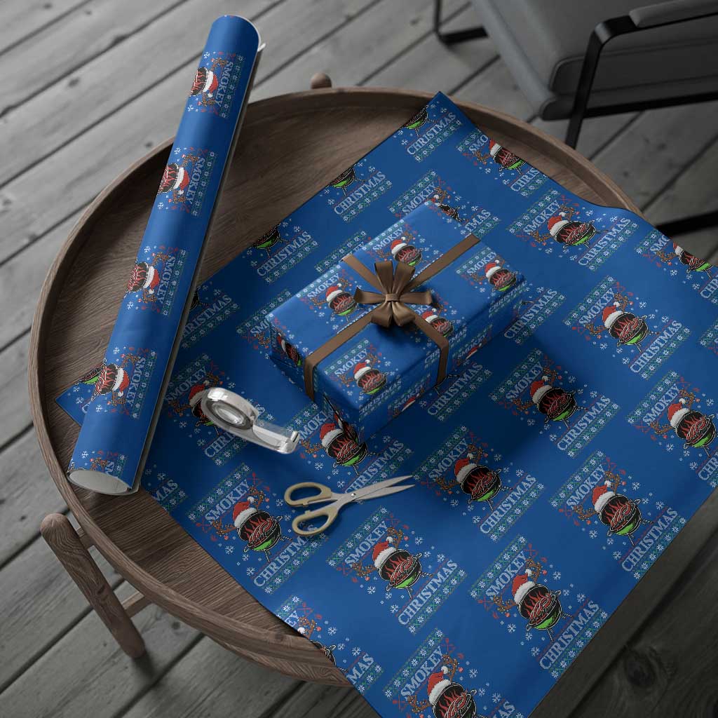 Funny Smokey Christmas Grilling Wrapping Paper Roll BBQ Meat Father's Day TS11 Blue Print Your Wear