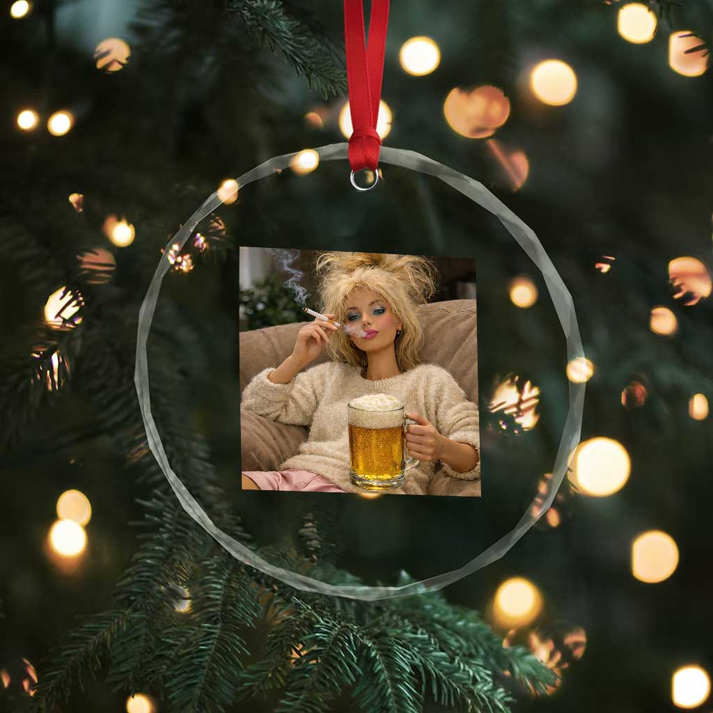 Funny Smoking And Drinking Doll Meme Crystal Glass Ornament Weekend Relaxation TS12 Print Your Wear