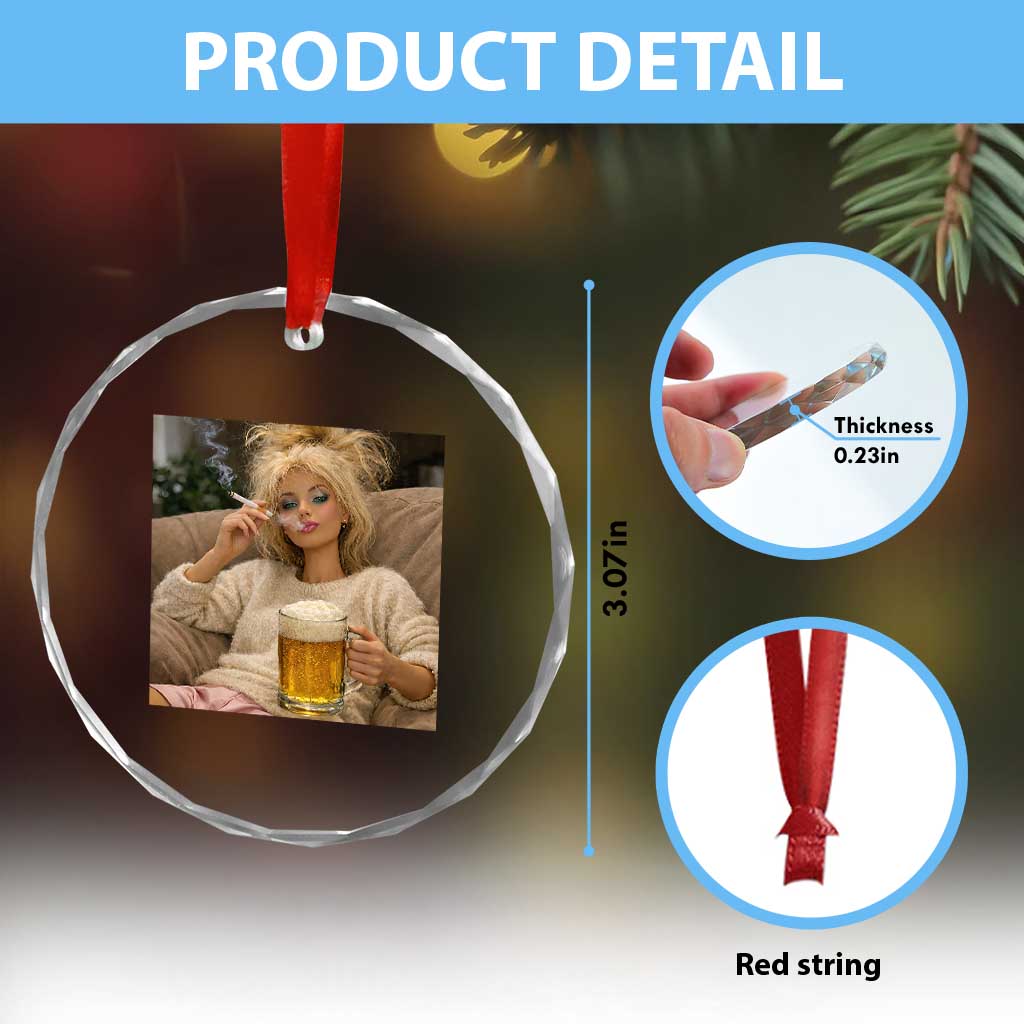 Funny Smoking And Drinking Doll Meme Crystal Glass Ornament Weekend Relaxation TS12 Print Your Wear