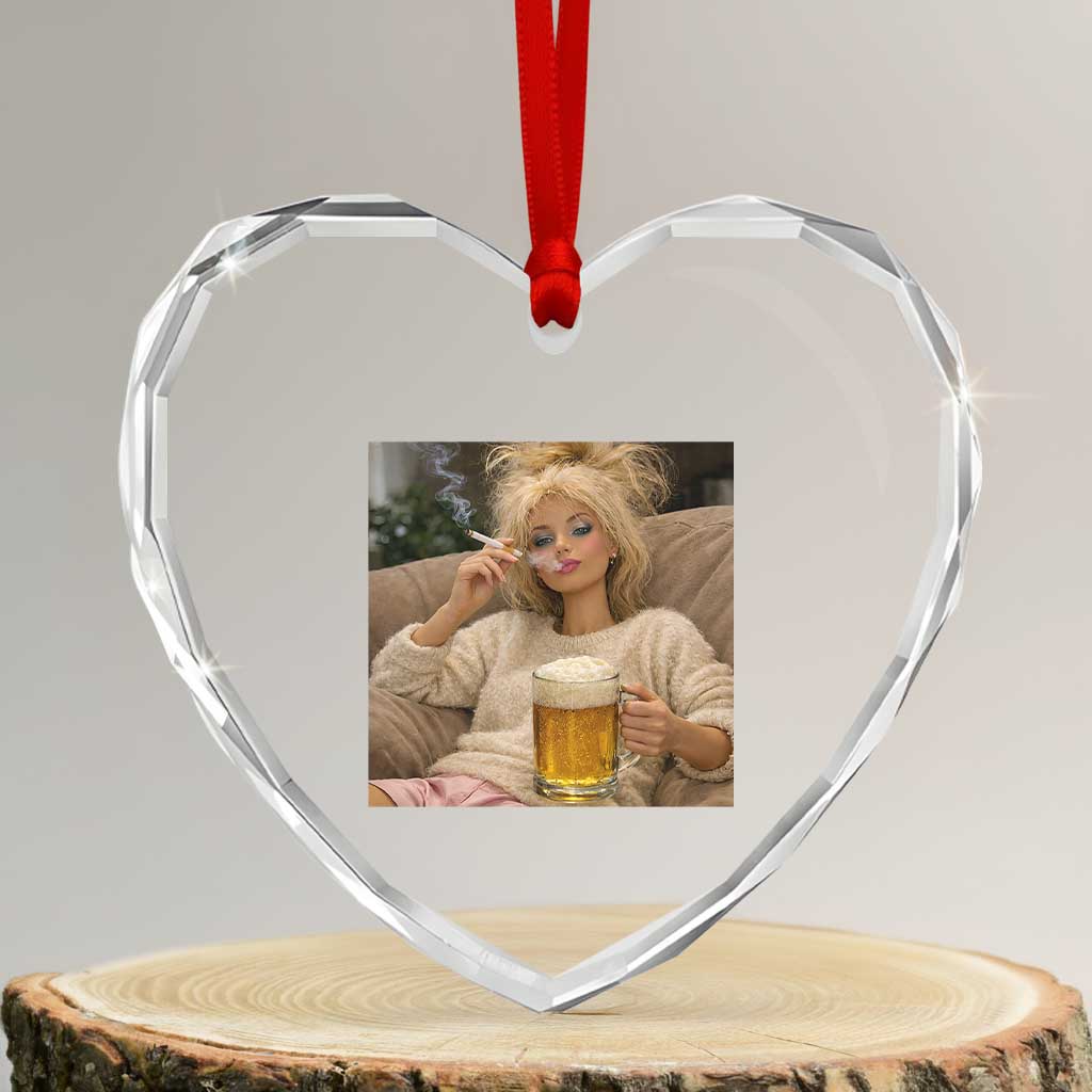 Funny Smoking And Drinking Doll Meme Heart Crystal Glass Ornament Weekend Relaxation TS12 Transparent Glass 3'' Heart Print Your Wear