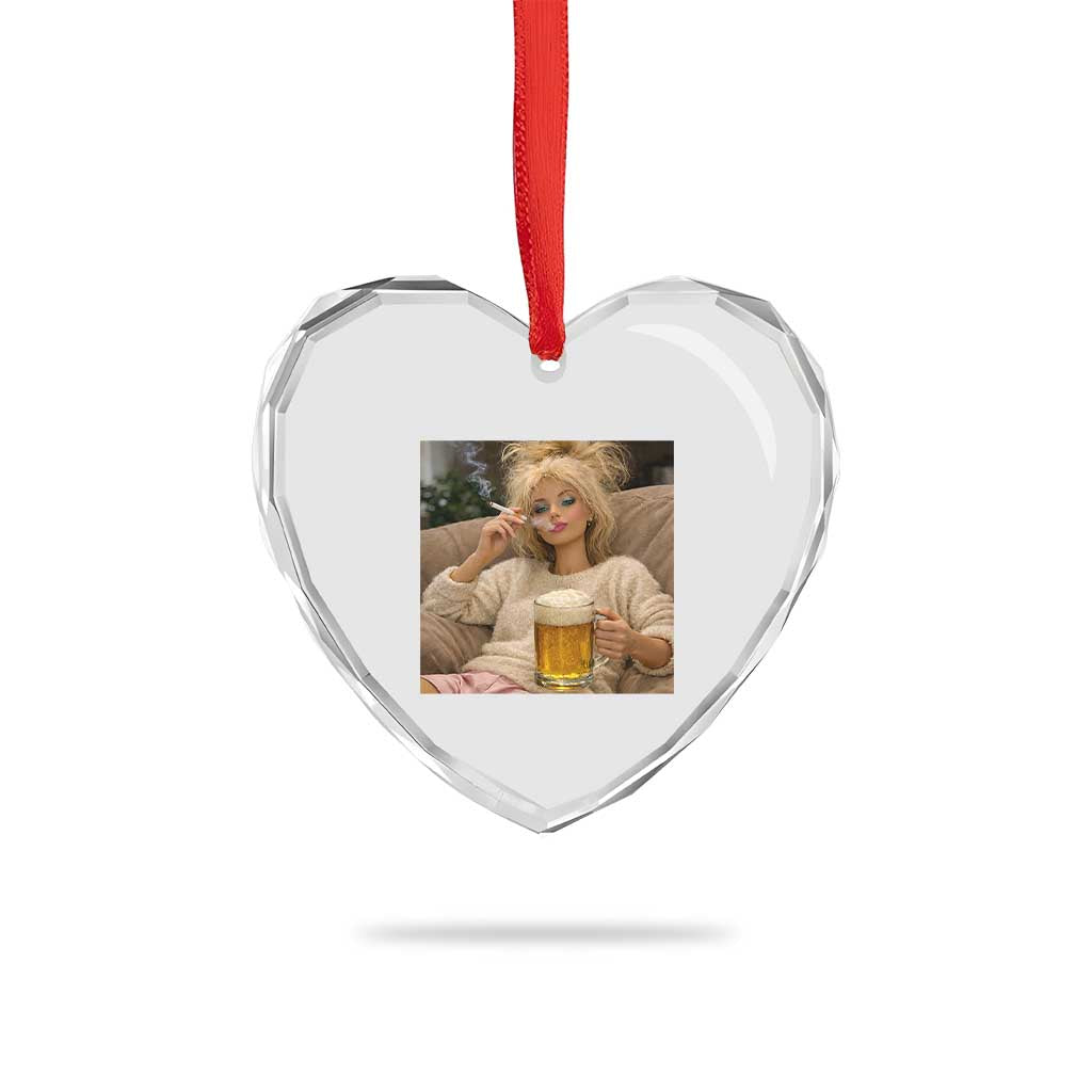 Funny Smoking And Drinking Doll Meme Heart Crystal Glass Ornament Weekend Relaxation TS12 Print Your Wear
