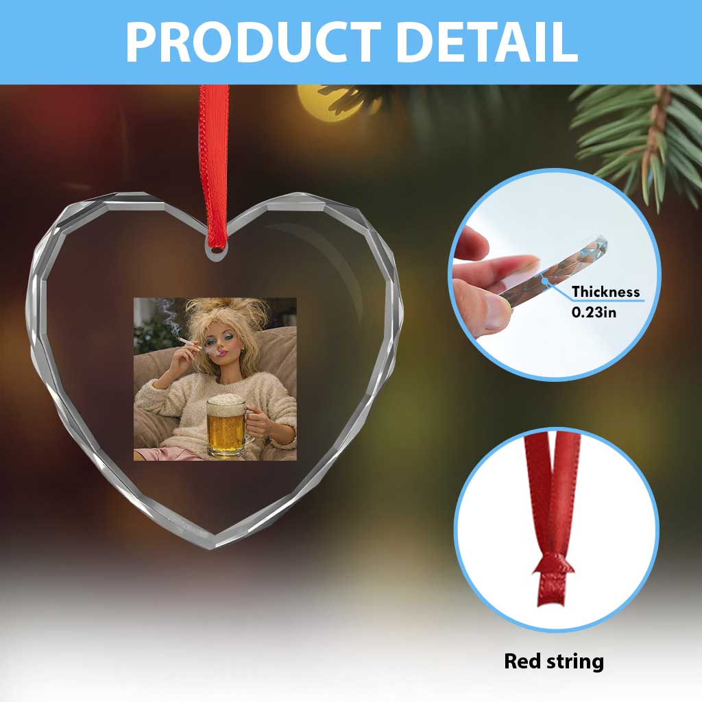Funny Smoking And Drinking Doll Meme Heart Crystal Glass Ornament Weekend Relaxation TS12 Print Your Wear