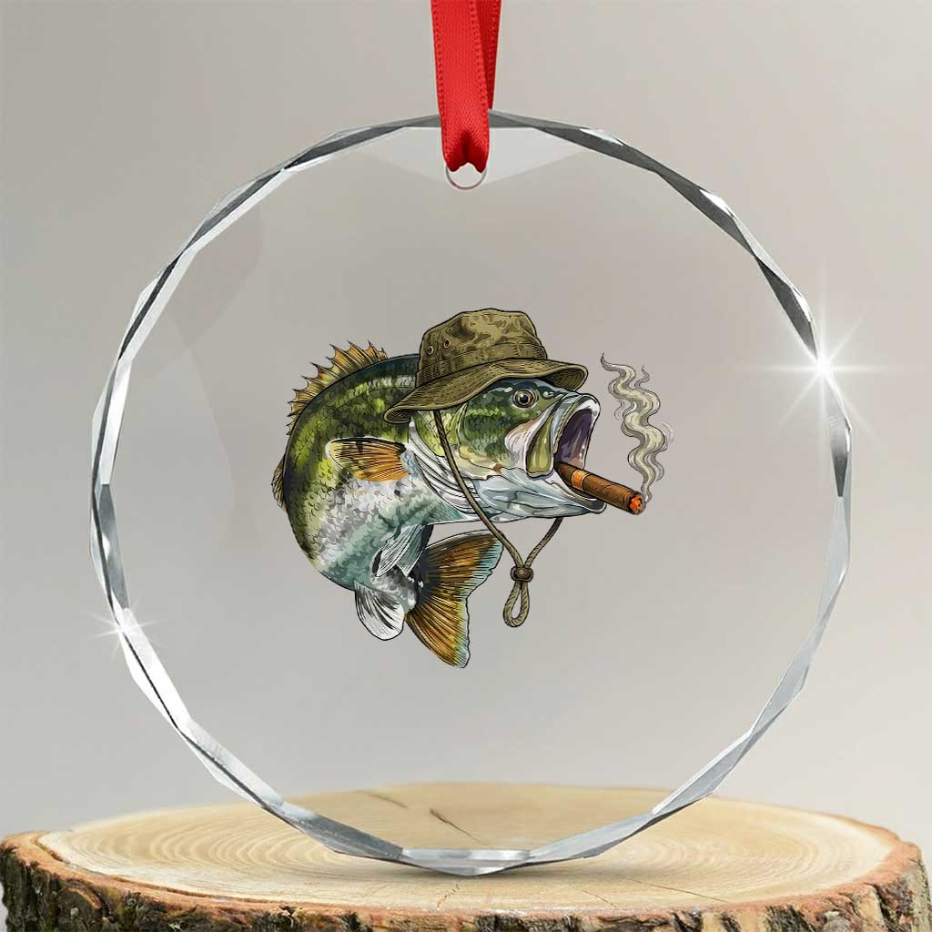 Funny Smoking Bass Fish Crystal Glass Ornament Bass Fishing Lover Graphic TS12 Transparent Glass 3'' Circle Print Your Wear