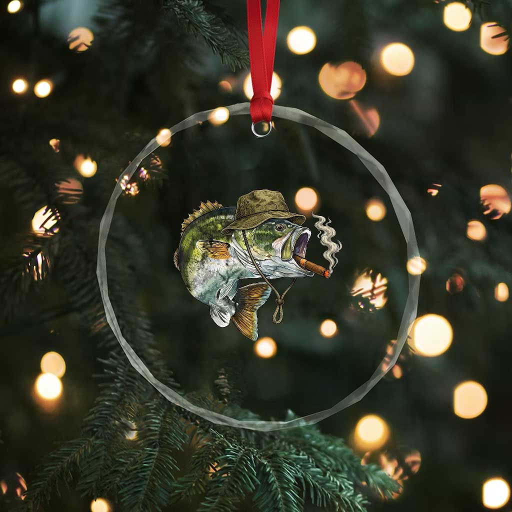 Funny Smoking Bass Fish Crystal Glass Ornament Bass Fishing Lover Graphic