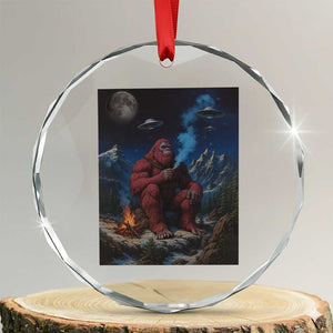 Funny Smoking Bigfoot Crystal Glass Ornament Vintage Cigarette Sasquatch UFO Cryptid Meme TS10 Transparent Glass 3'' Circle Print Your Wear
