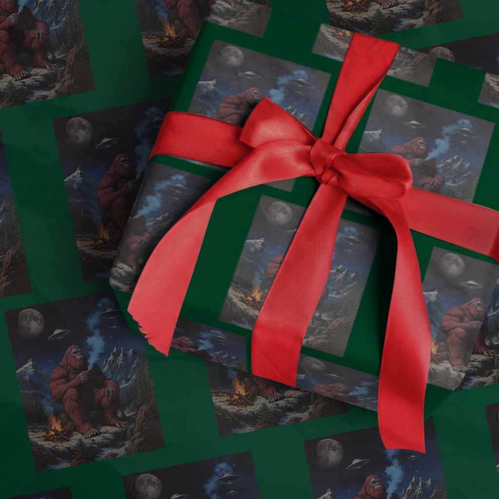 Funny Smoking Bigfoot Wrapping Paper Roll Vintage Cigarette Sasquatch UFO Cryptid Meme TS10 Green Print Your Wear