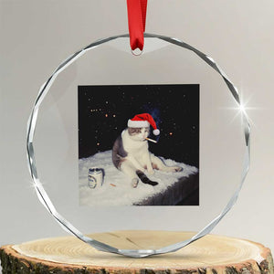 Funny Smoking Cat Christmas Meme Crystal Glass Ornament TS14 Transparent Glass 3'' Circle Print Your Wear