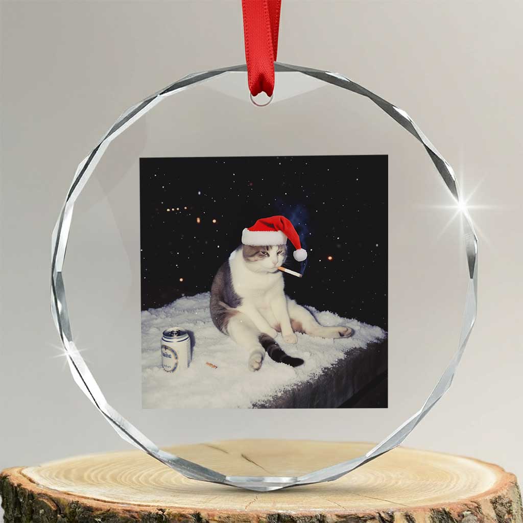 Funny Smoking Cat Christmas Meme Crystal Glass Ornament TS14 Transparent Glass 3'' Circle Print Your Wear