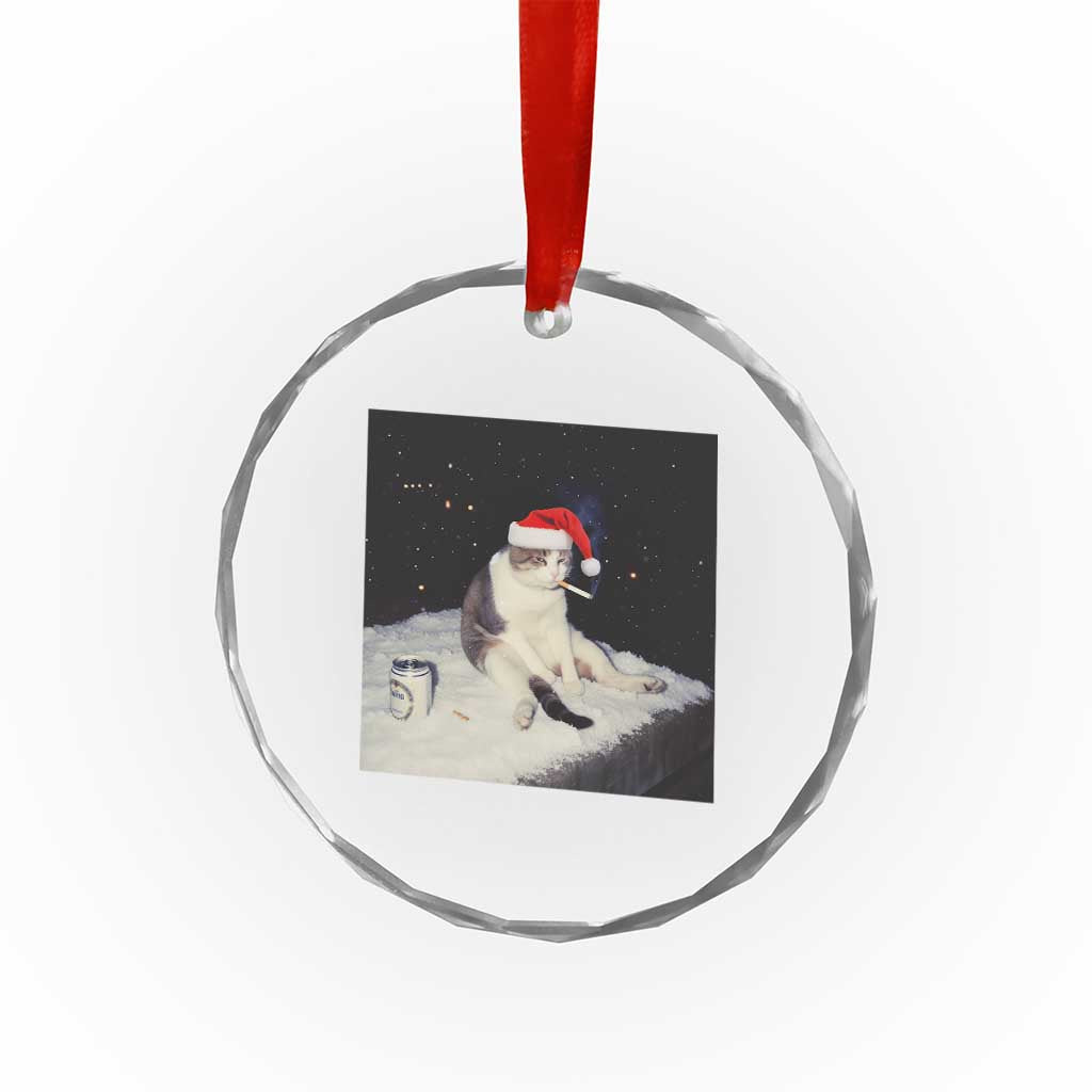 Funny Smoking Cat Christmas Meme Crystal Glass Ornament TS14 Print Your Wear