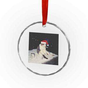 Funny Smoking Cat Christmas Meme Crystal Glass Ornament TS14 Print Your Wear