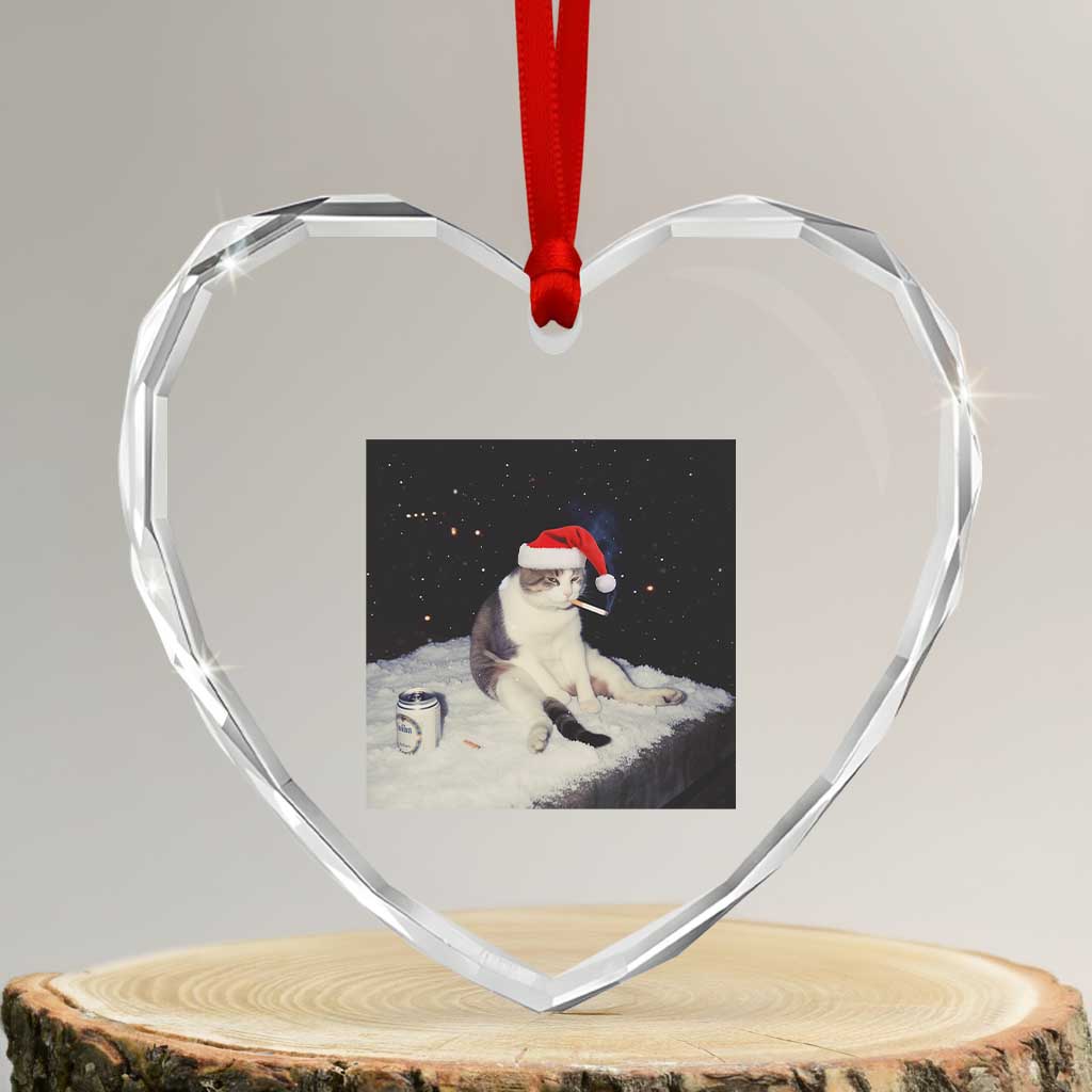 Funny Smoking Cat Christmas Meme Heart Crystal Glass Ornament TS14 Transparent Glass 3'' Heart Print Your Wear