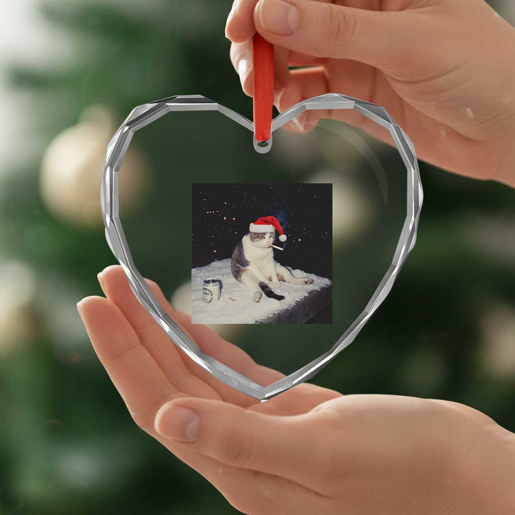 Funny Smoking Cat Christmas Meme Heart Crystal Glass Ornament TS14 Print Your Wear