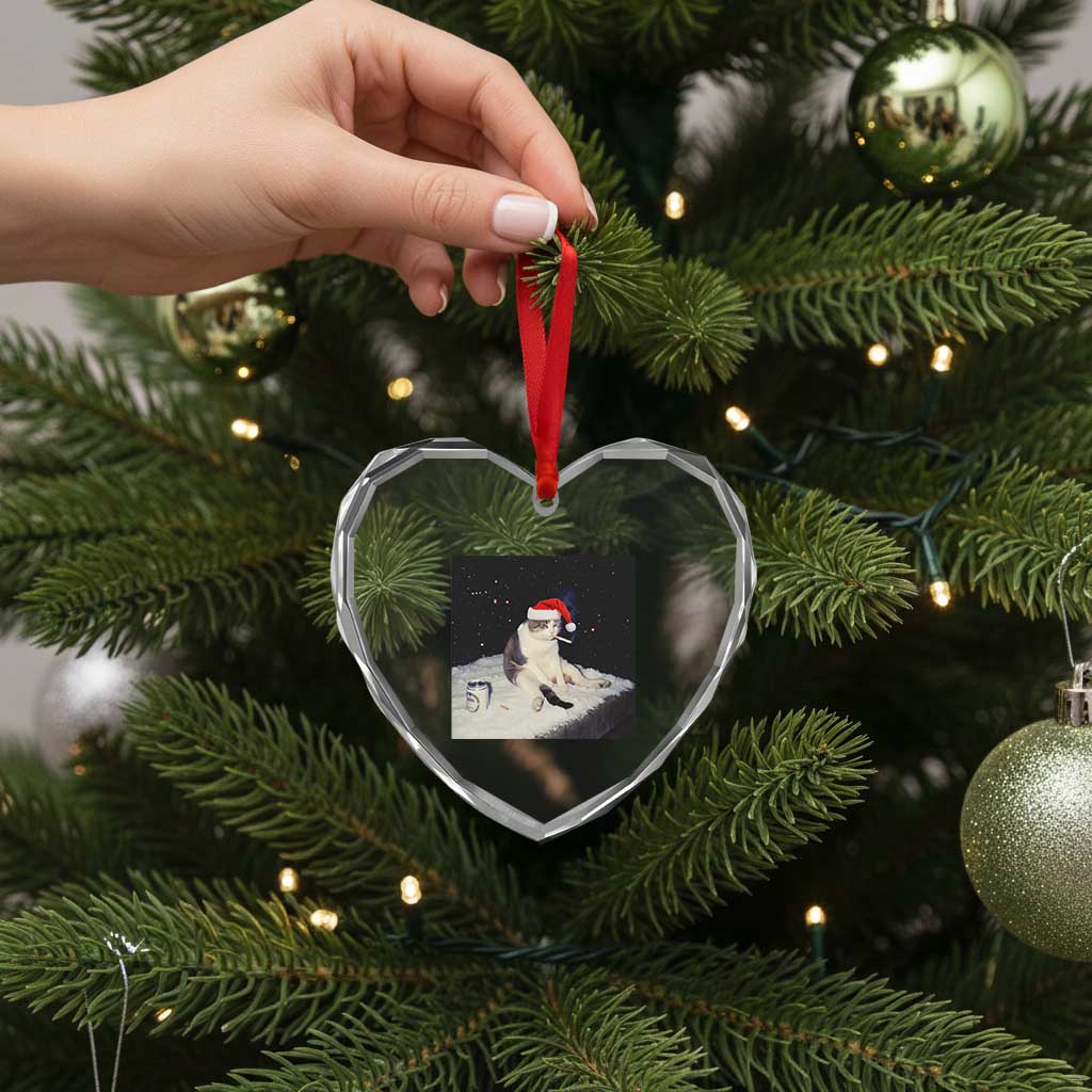 Funny Smoking Cat Christmas Meme Heart Crystal Glass Ornament TS14 Print Your Wear
