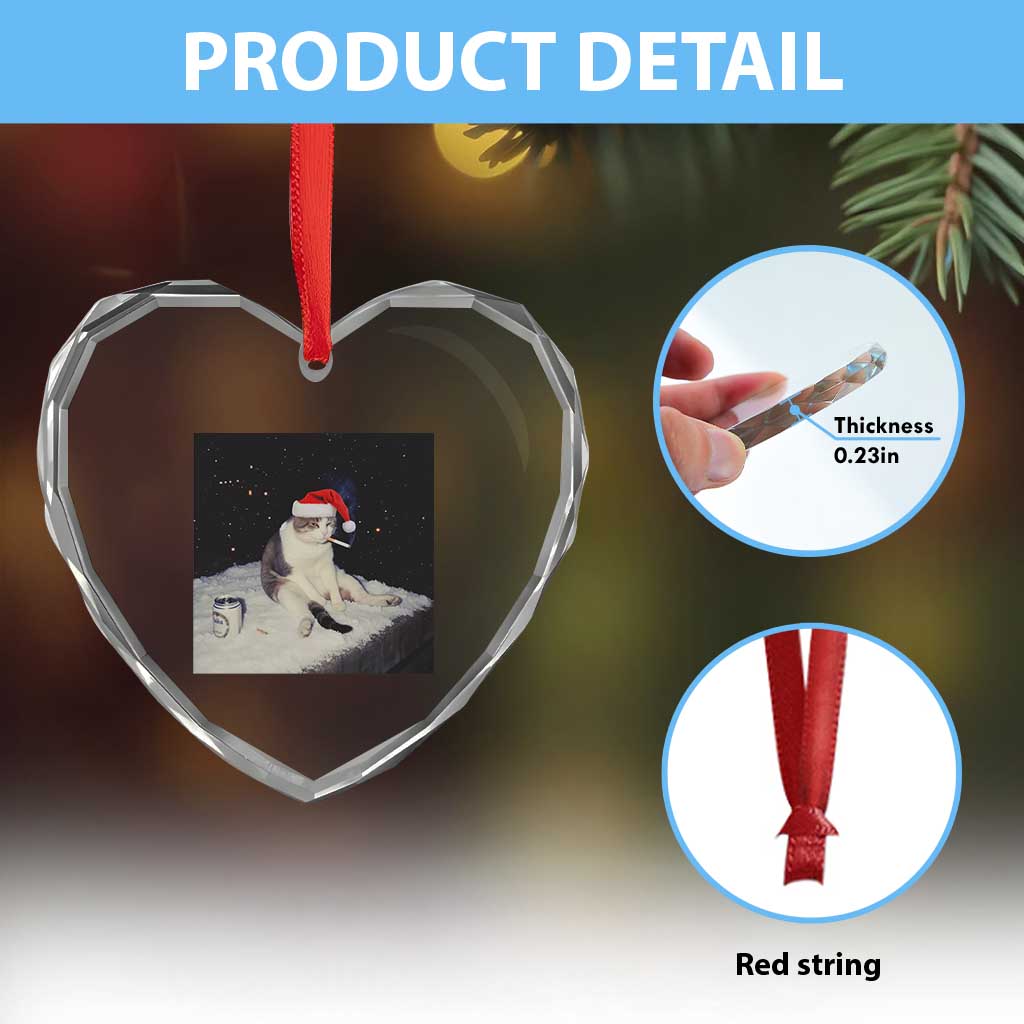 Funny Smoking Cat Christmas Meme Heart Crystal Glass Ornament TS14 Print Your Wear