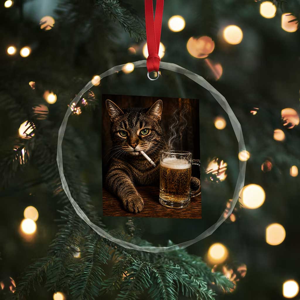 Funny Smoking Cat Crystal Glass Ornament Cigarette Kitty Beer Lover TS12 Print Your Wear