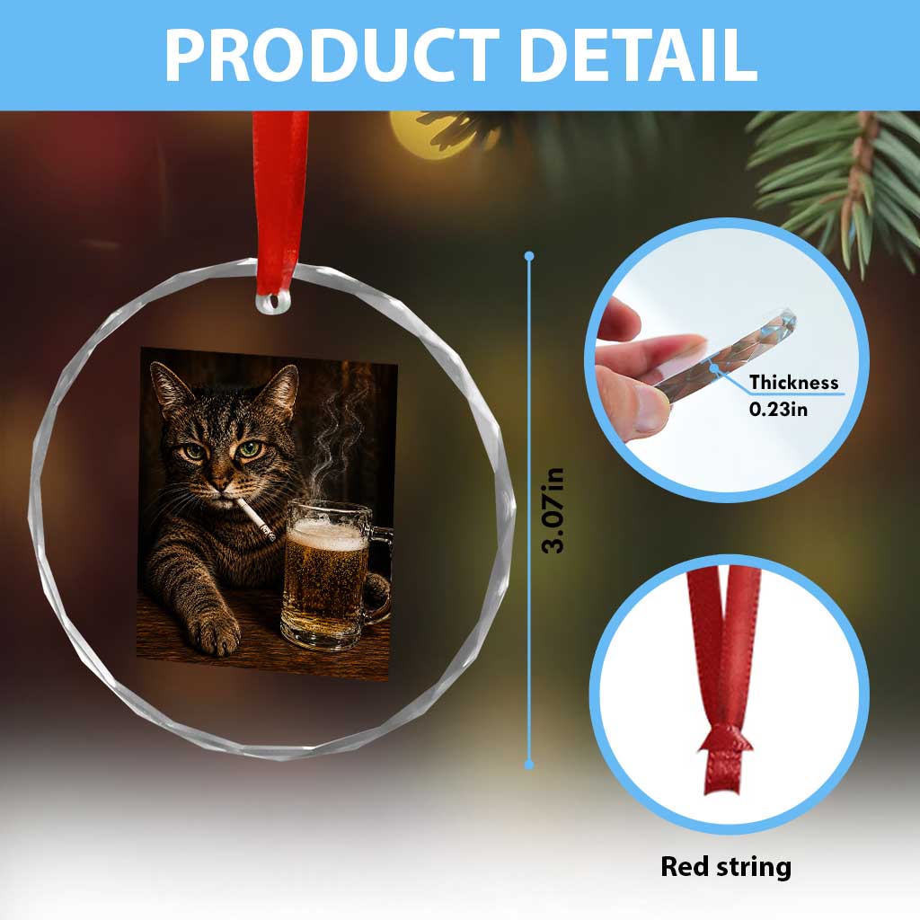 Funny Smoking Cat Crystal Glass Ornament Cigarette Kitty Beer Lover TS12 Print Your Wear