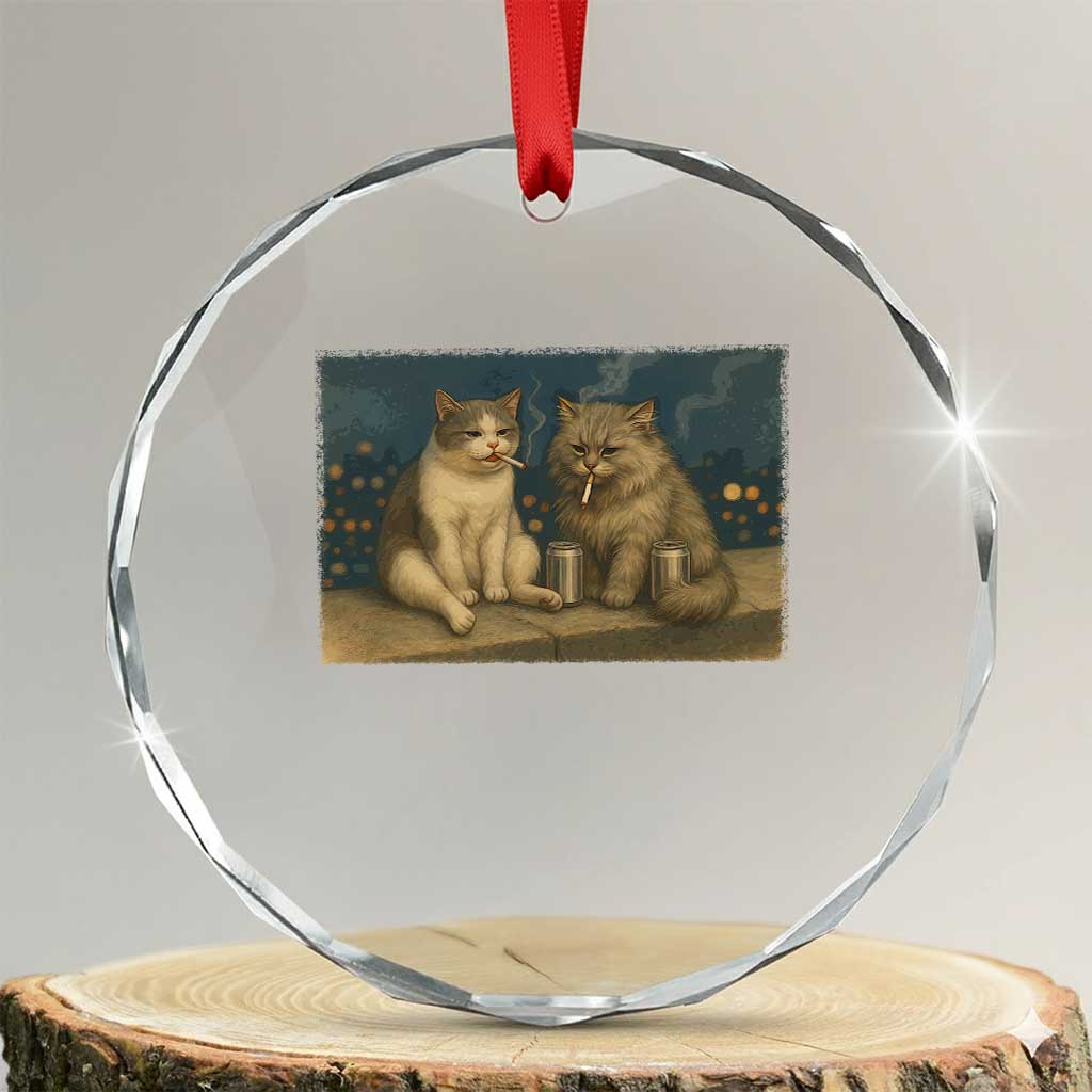 Funny Smoking Cat Crystal Glass Ornament Meme Cool Kitten With Cigarette TS12 Transparent Glass 3'' Circle Print Your Wear