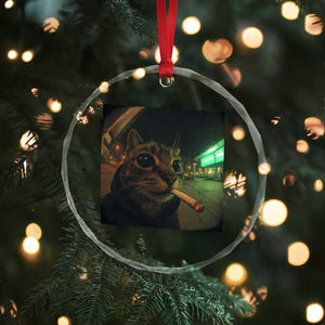 Funny Smoking Cat Crystal Glass Ornament Retro 90s Grunge Cat Selfie Streetwear Meme TS10 Print Your Wear