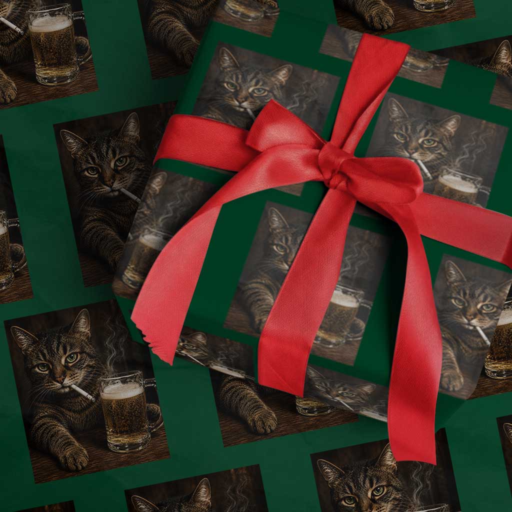 Funny Smoking Cat Wrapping Paper Roll Cigarette Kitty Beer Lover TS12 Green Print Your Wear