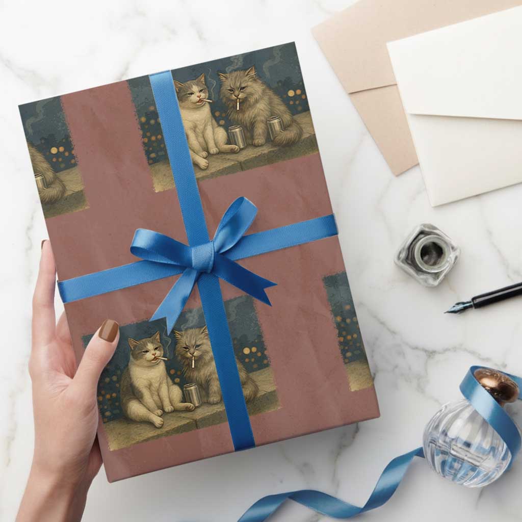 Funny Smoking Cat Wrapping Paper Roll Meme Cool Kitten With Cigarette TS12 Mocha Print Your Wear