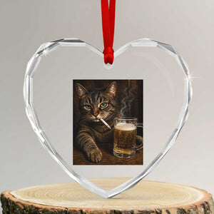 Funny Smoking Cat Heart Crystal Glass Ornament Cigarette Kitty Beer Lover TS12 Transparent Glass 3'' Heart Print Your Wear