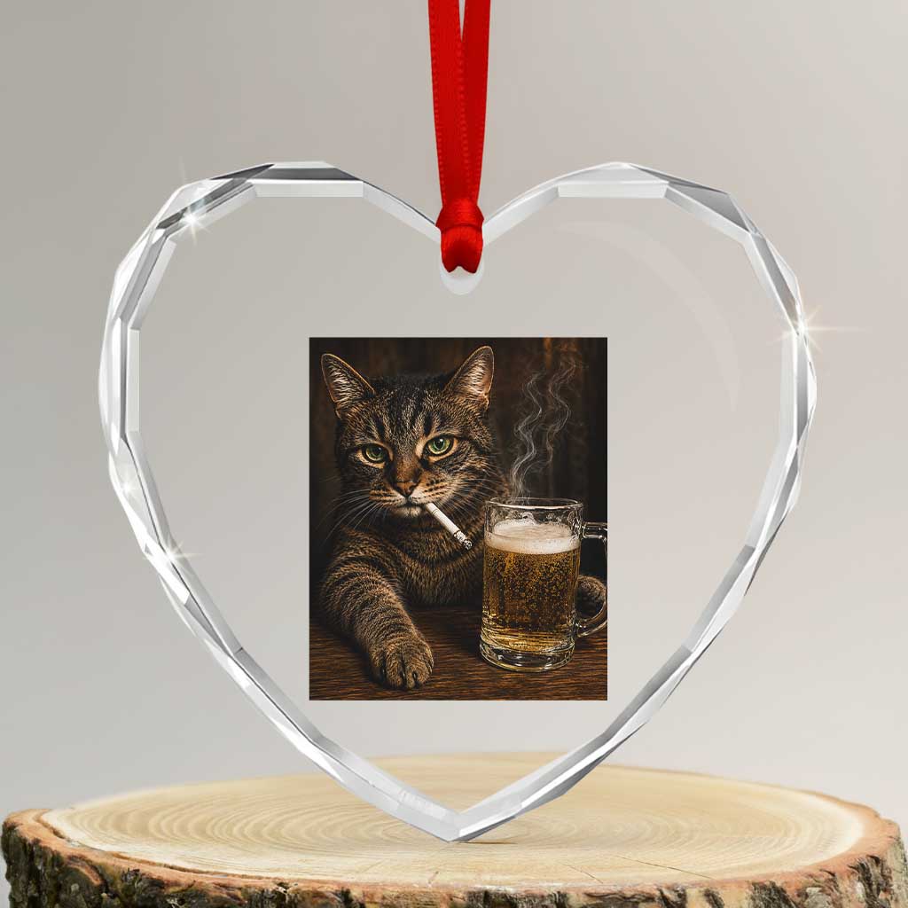 Funny Smoking Cat Heart Crystal Glass Ornament Cigarette Kitty Beer Lover TS12 Transparent Glass 3'' Heart Print Your Wear