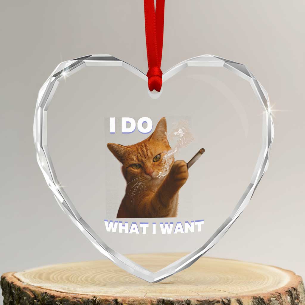 Funny Smoking Cat Heart Crystal Glass Ornament I Do What I Want Sarcastic Cats Meme TS12 Transparent Glass 3'' Heart Print Your Wear