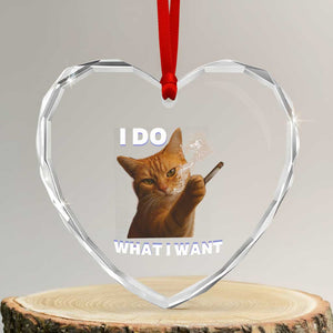 Funny Smoking Cat Heart Crystal Glass Ornament I Do What I Want Sarcastic Cats Meme TS12 Transparent Glass 3'' Heart Print Your Wear