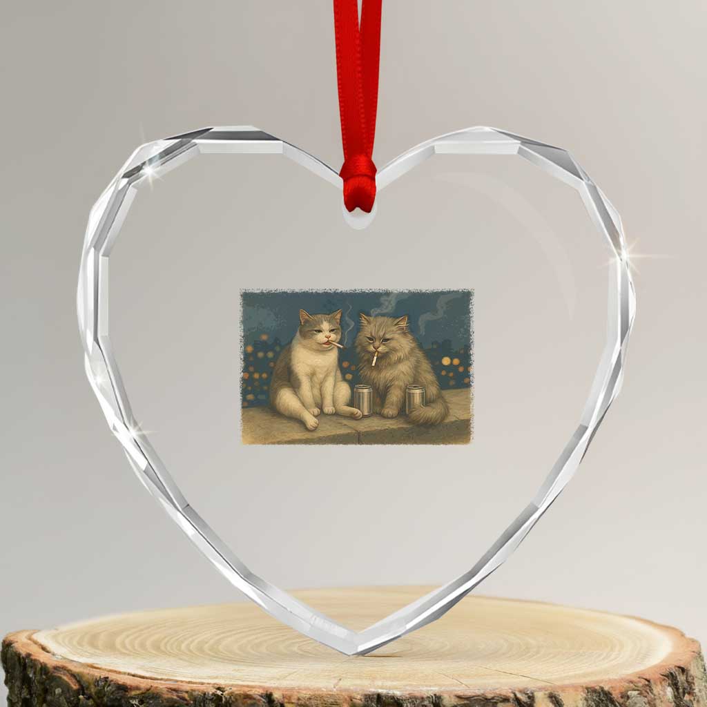 Funny Smoking Cat Heart Crystal Glass Ornament Meme Cool Kitten With Cigarette TS12 Transparent Glass 3'' Heart Print Your Wear
