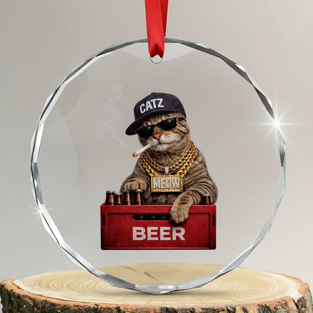 Funny Smoking Cat Meme Crystal Glass Ornament Vintage Graphic Cigarette Kitty Beer Cat Lover TS10 Transparent Glass 3'' Circle Print Your Wear