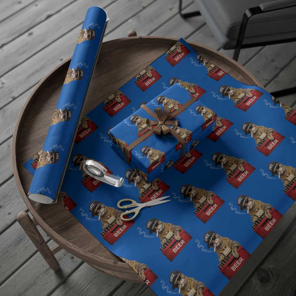 Funny Smoking Cat Meme Wrapping Paper Roll Vintage Graphic Cigarette Kitty Beer Cat Lover TS10 Blue Print Your Wear