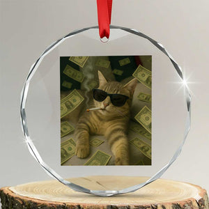Funny Smoking Cat Selfie Meme Crystal Glass Ornament Gen Z Joke TS14 Transparent Glass 3'' Circle Print Your Wear