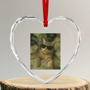 Funny Smoking Cat Selfie Meme Heart Crystal Glass Ornament Gen Z Joke TS14 Transparent Glass 3'' Heart Print Your Wear