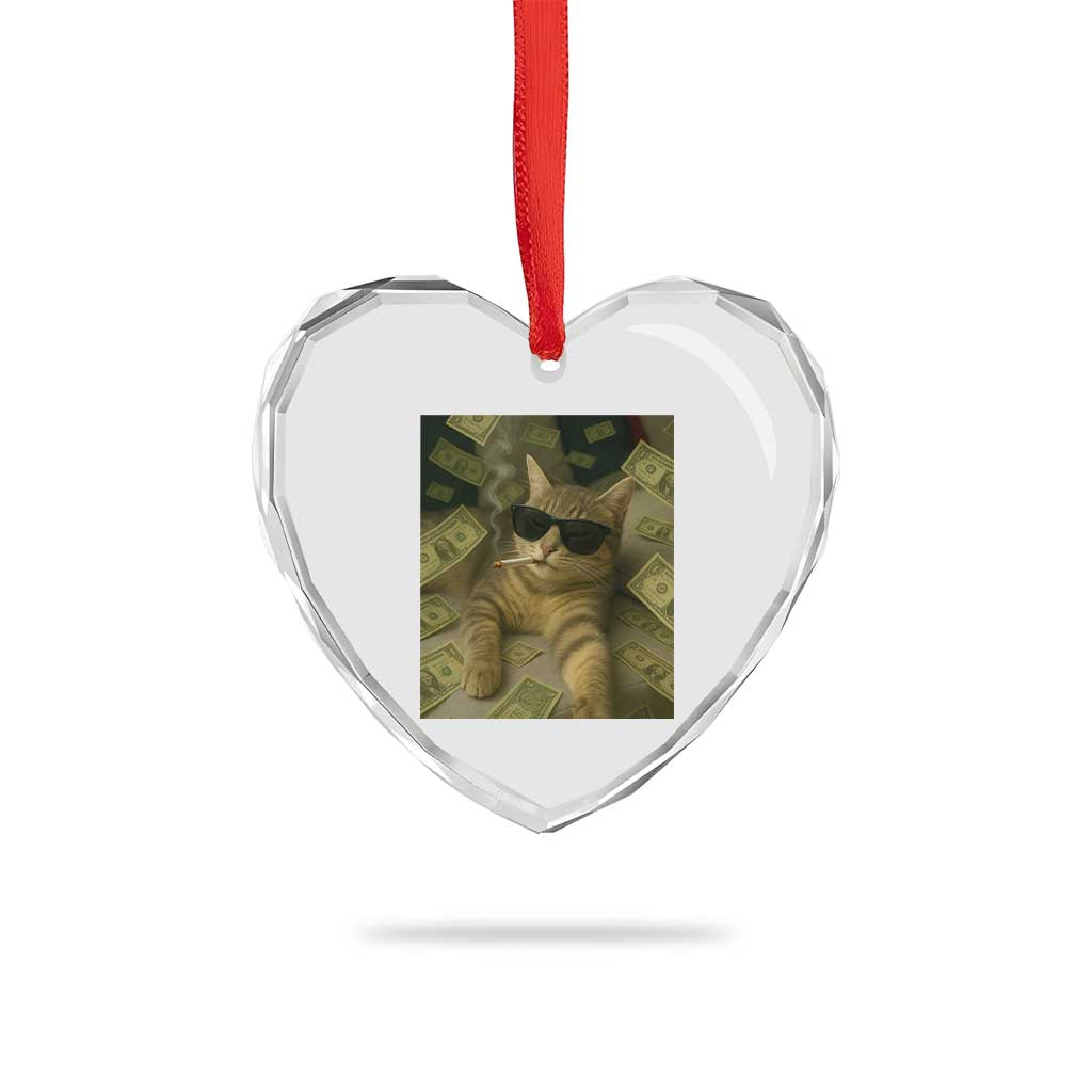 Funny Smoking Cat Selfie Meme Heart Crystal Glass Ornament Gen Z Joke TS14 Print Your Wear