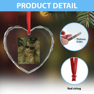 Funny Smoking Cat Selfie Meme Heart Crystal Glass Ornament Gen Z Joke TS14 Print Your Wear
