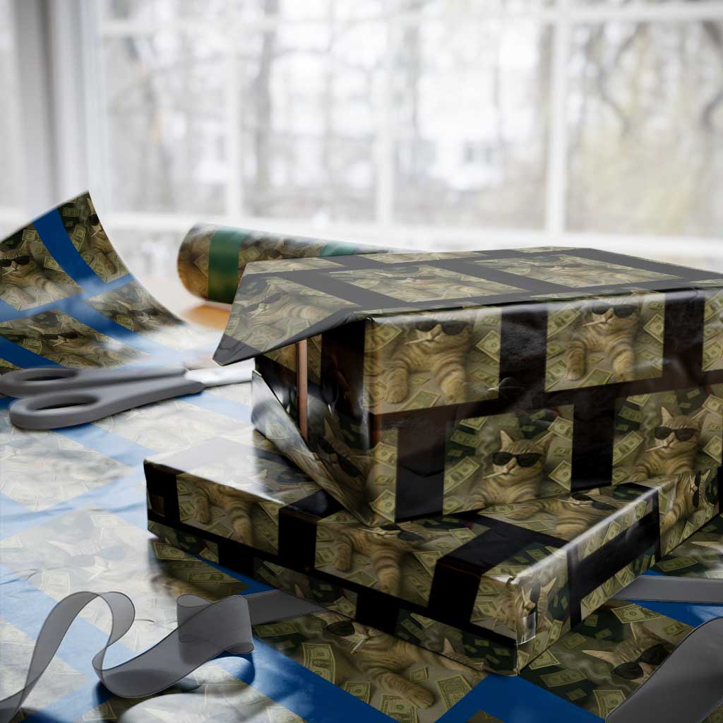 Funny Smoking Cat Selfie Meme Wrapping Paper Roll Gen Z Joke TS14 Black Print Your Wear