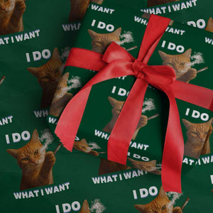 Funny Smoking Cat Wrapping Paper Roll I Do What I Want Sarcastic Cats Meme TS12 Green Print Your Wear
