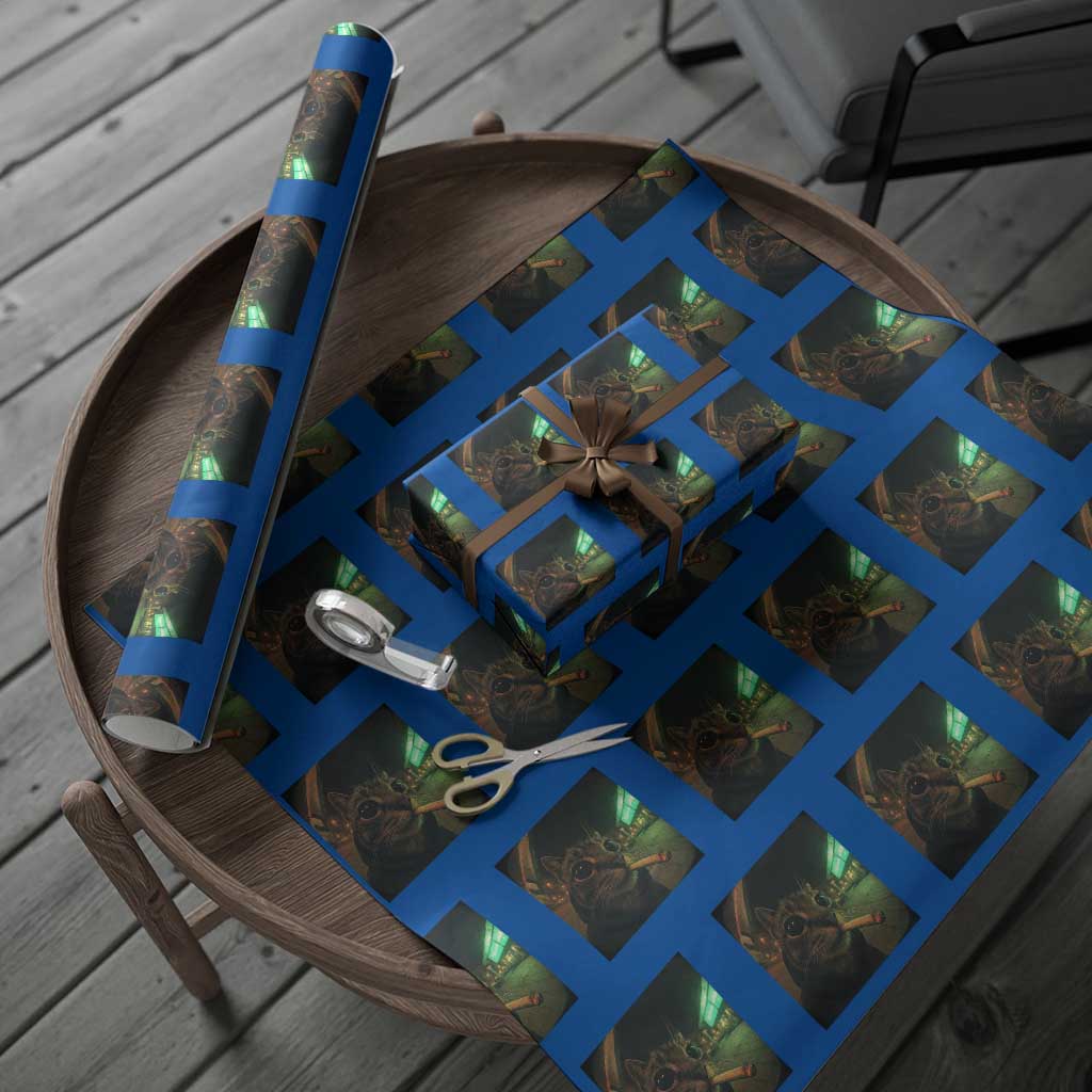 Funny Smoking Cat Wrapping Paper Roll Retro 90s Grunge Cat Selfie Streetwear Meme TS10 Blue Print Your Wear
