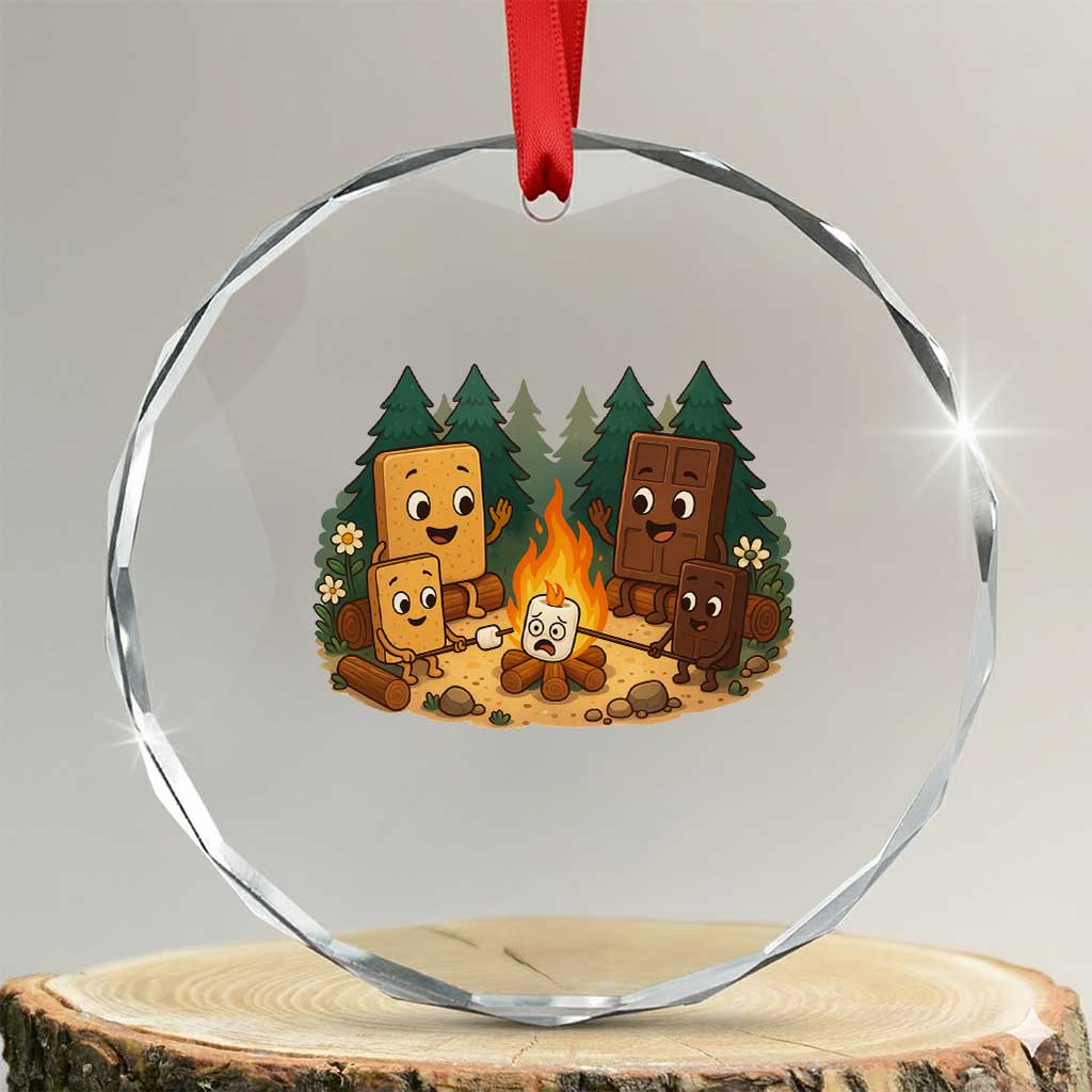 Funny Smores Camping Crystal Glass Ornament Marshmallow Chocolate Fire TS12 Transparent Glass 3'' Circle Print Your Wear
