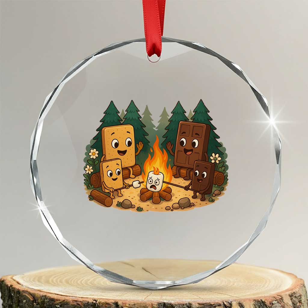 Funny Smores Camping Crystal Glass Ornament Marshmallow Chocolate Fire TS12 Transparent Glass 3'' Circle Print Your Wear