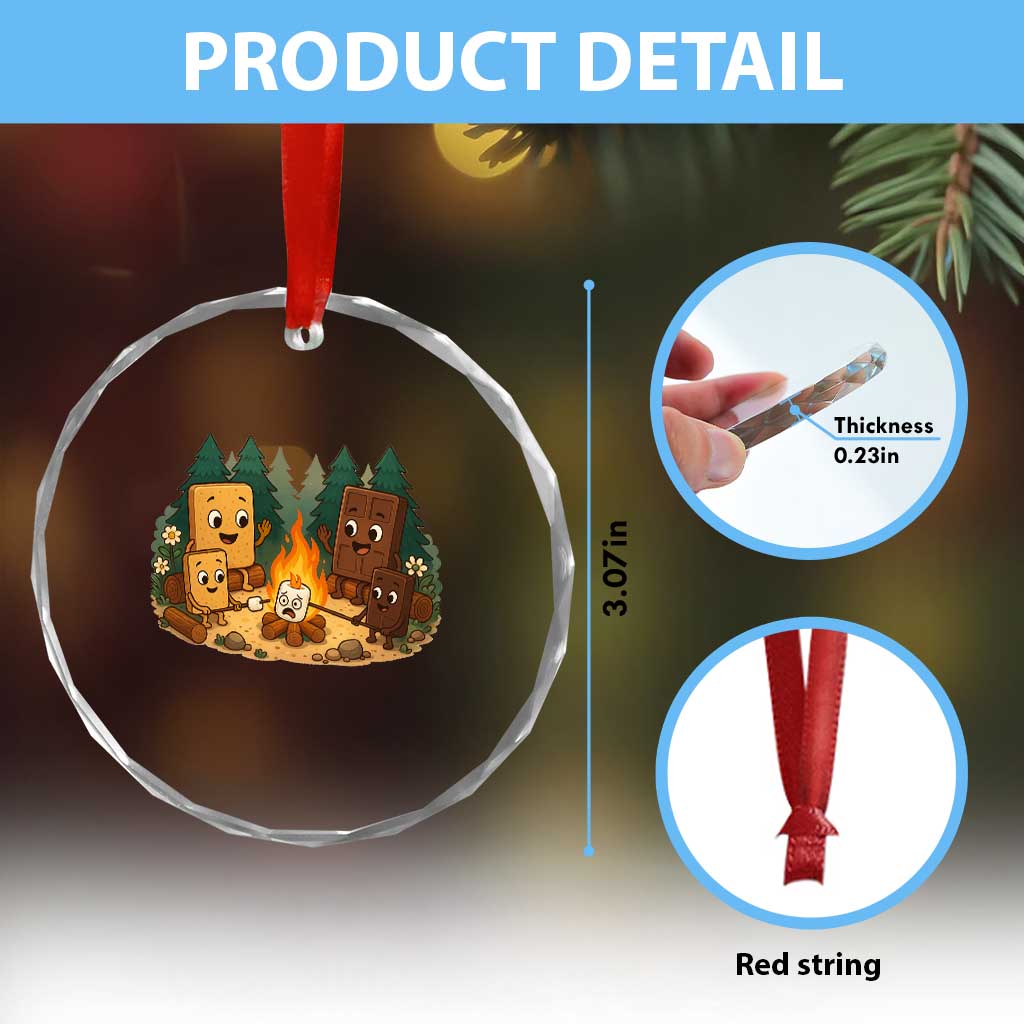Funny Smores Camping Crystal Glass Ornament Marshmallow Chocolate Fire TS12 Print Your Wear