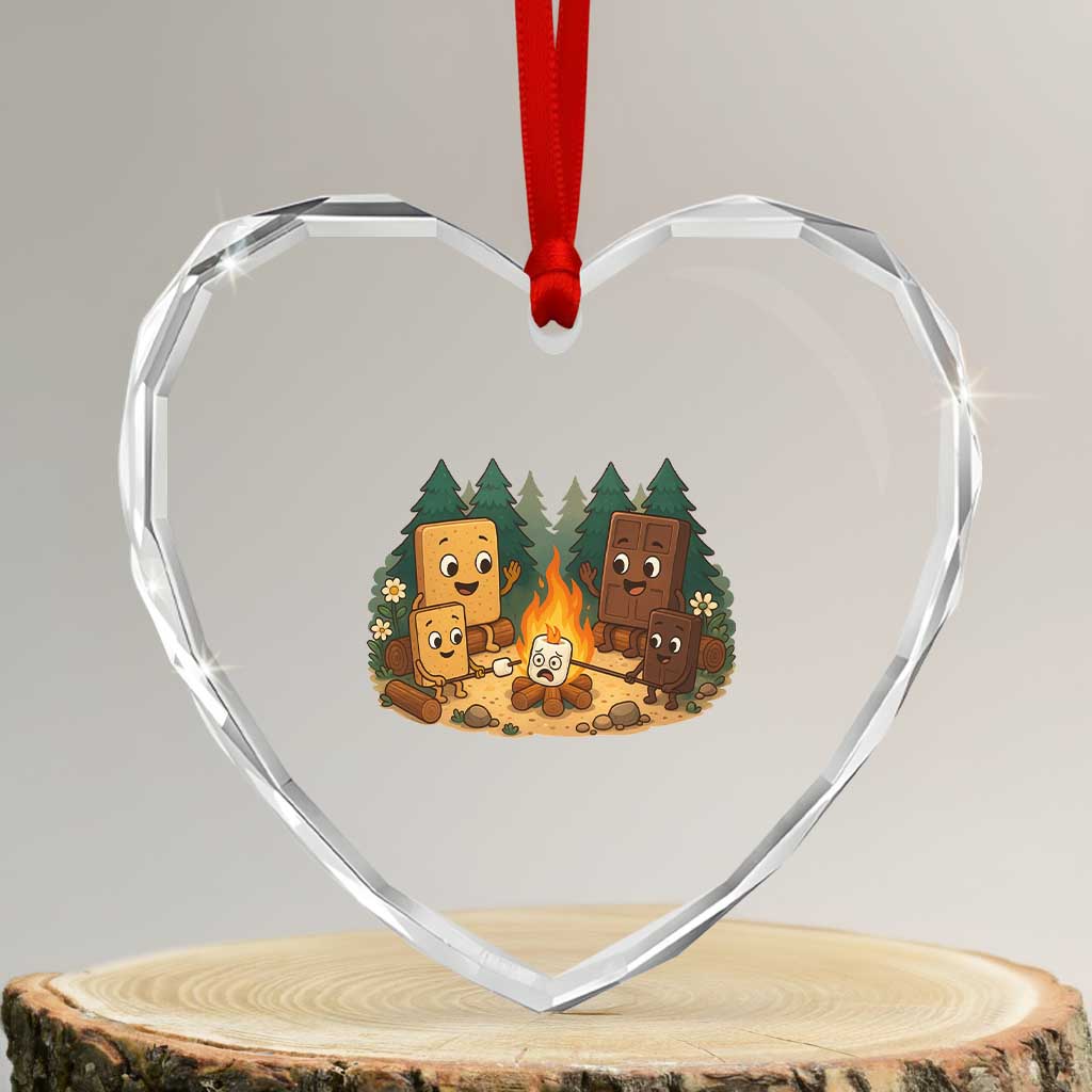 Funny Smores Camping Heart Crystal Glass Ornament Marshmallow Chocolate Fire TS12 Transparent Glass 3'' Heart Print Your Wear