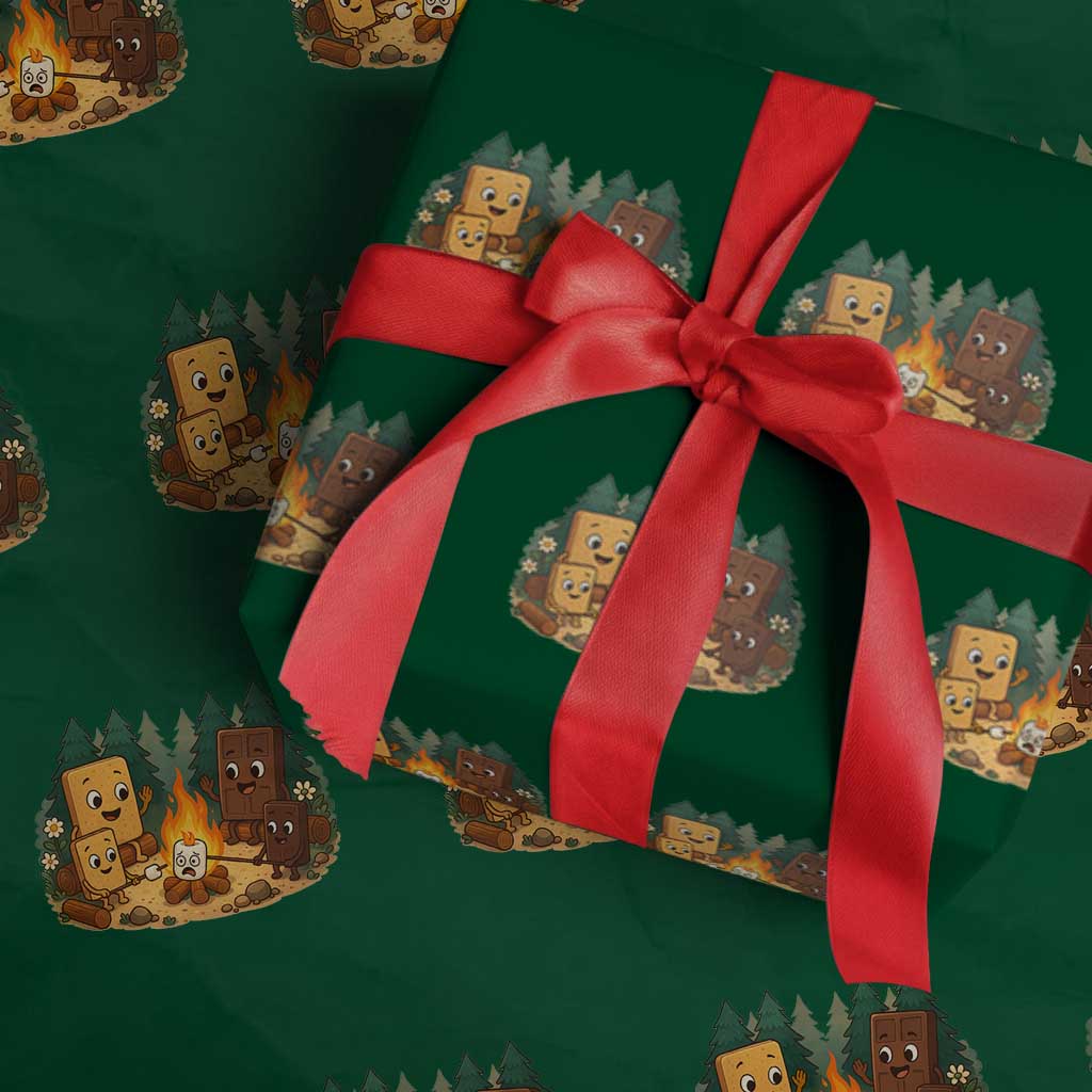 Funny Smores Camping Wrapping Paper Roll Marshmallow Chocolate Fire TS12 Green Print Your Wear