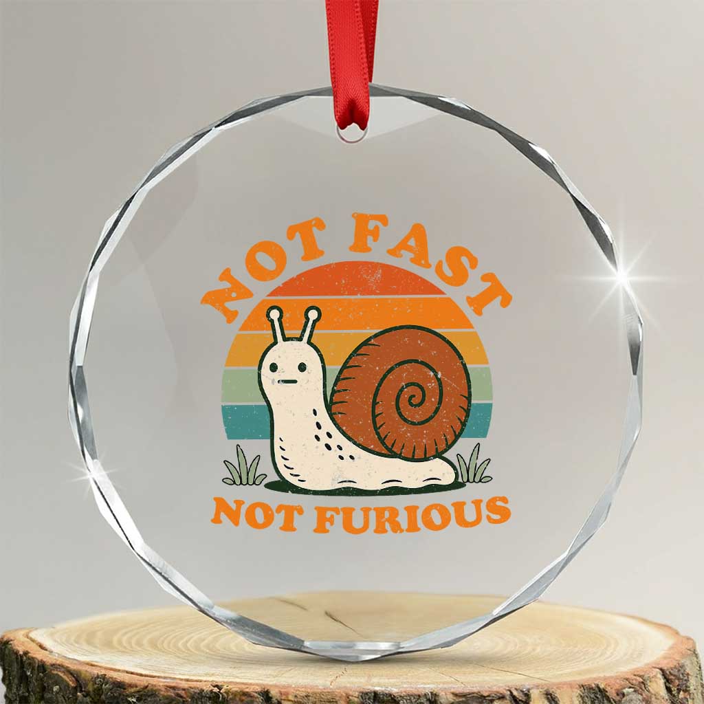 Funny Snail Introvert Slow Living Crystal Glass Ornament Not Fast Not Furious Retro Sunset TS02 Transparent Glass 3'' Circle Print Your Wear