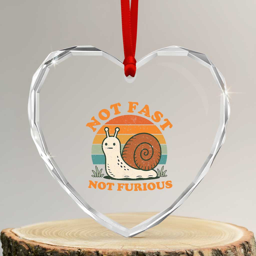 Funny Snail Introvert Slow Living Heart Crystal Glass Ornament Not Fast Not Furious Retro Sunset TS02 Transparent Glass 3'' Heart Print Your Wear